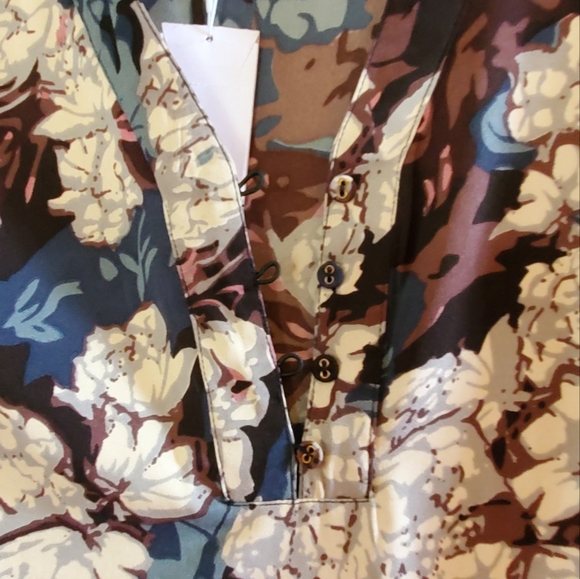 Walter Baker Kendall Floral Long Sleeve Puff Shoulder Slit Detail Maxi Dress L - Picture 4 of 7